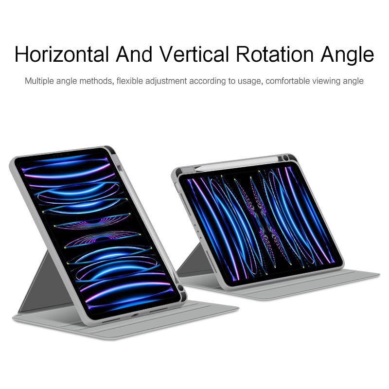 For iPad Air (2020) / (2022) / iPad Pro 11 inch (2020) / (2021) / (2022) PU Leather Cover Rotary Stand Tablet Case with Pen Slot