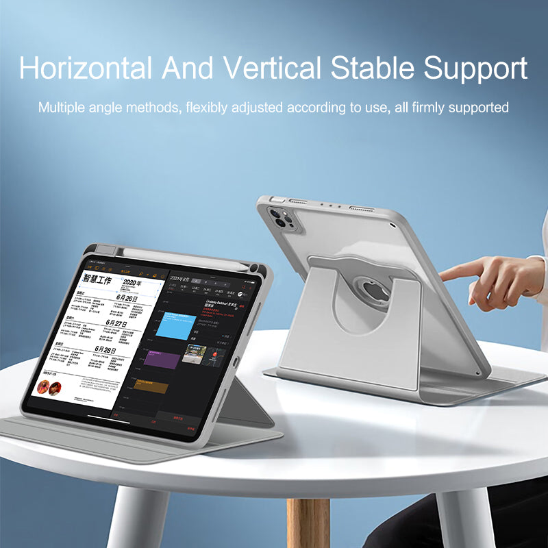 For iPad Air (2020) / (2022) / iPad Pro 11 inch (2020) / (2021) / (2022) PU Leather Cover Rotary Stand Tablet Case with Pen Slot