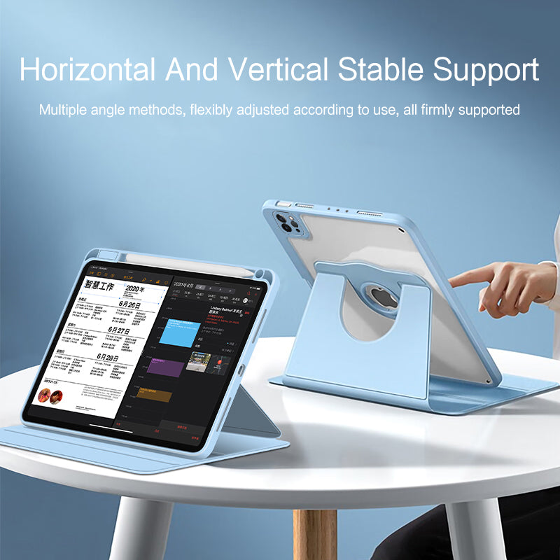 For iPad Air (2020) / (2022) / iPad Pro 11 inch (2020) / (2021) / (2022) PU Leather Cover Rotary Stand Tablet Case with Pen Slot