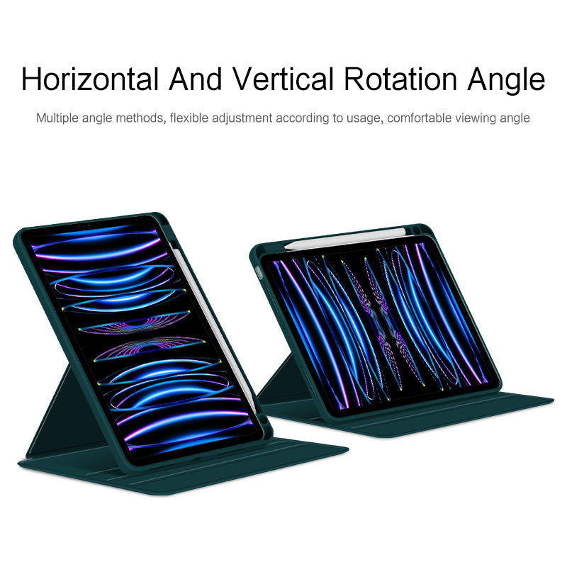 For iPad Air (2020) / (2022) / iPad Pro 11 inch (2020) / (2021) / (2022) PU Leather Cover Rotary Stand Tablet Case with Pen Slot