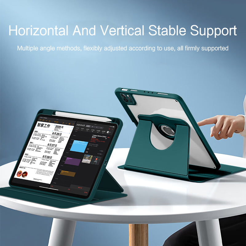 For iPad Air (2020) / (2022) / iPad Pro 11 inch (2020) / (2021) / (2022) PU Leather Cover Rotary Stand Tablet Case with Pen Slot