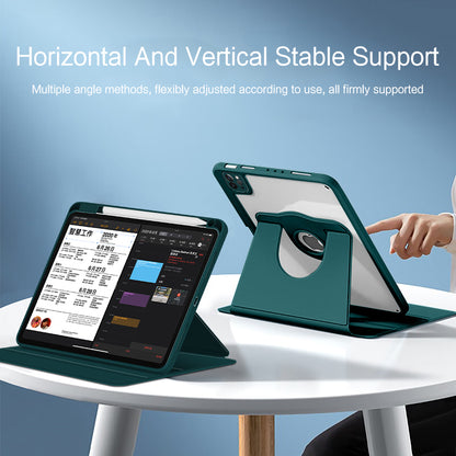 For iPad Air (2020) / (2022) / iPad Pro 11 inch (2020) / (2021) / (2022) PU Leather Cover Rotary Stand Tablet Case with Pen Slot