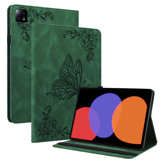 Tablet Case for Xiaomi Pad 6 Auto Wake and Sleep Stand Leather Imprinted Butterfly Flower Card Holder Cover