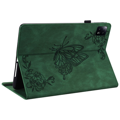 Tablet Case for Xiaomi Pad 6 Auto Wake and Sleep Stand Leather Imprinted Butterfly Flower Card Holder Cover