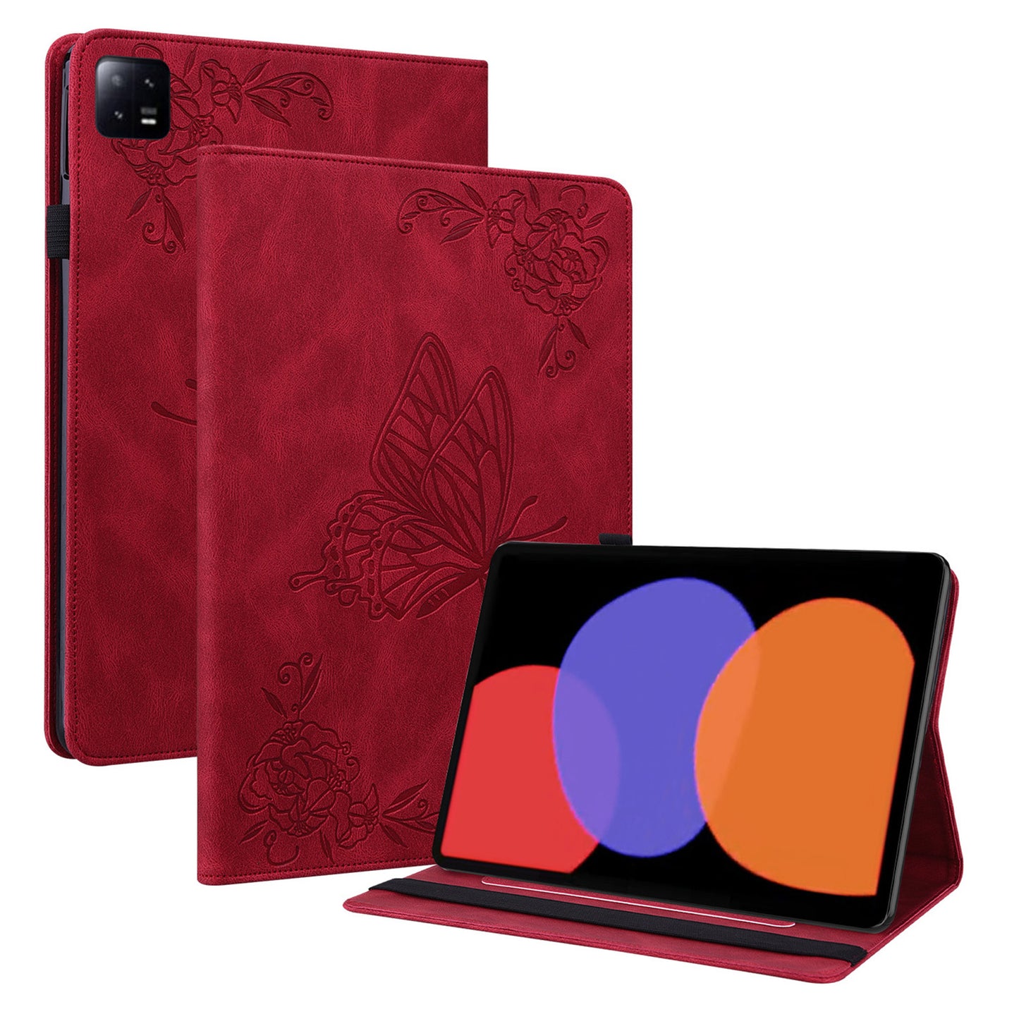 Tablet Case for Xiaomi Pad 6 Auto Wake and Sleep Stand Leather Imprinted Butterfly Flower Card Holder Cover