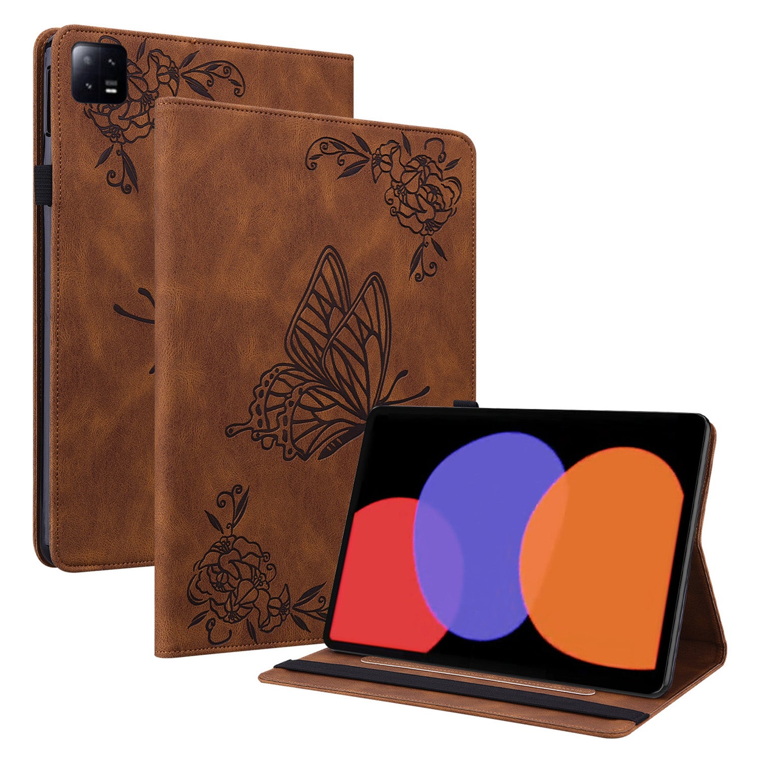 Tablet Case for Xiaomi Pad 6 Auto Wake and Sleep Stand Leather Imprinted Butterfly Flower Card Holder Cover
