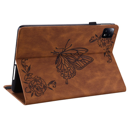 Tablet Case for Xiaomi Pad 6 Auto Wake and Sleep Stand Leather Imprinted Butterfly Flower Card Holder Cover