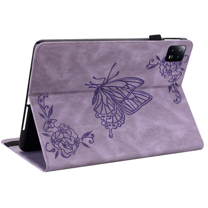 Tablet Case for Xiaomi Pad 6 Auto Wake and Sleep Stand Leather Imprinted Butterfly Flower Card Holder Cover