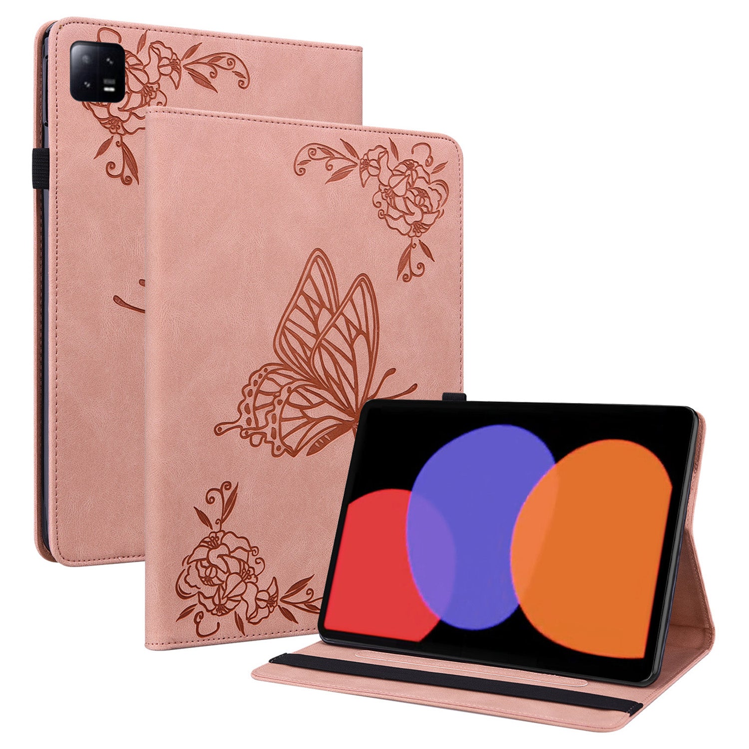 Tablet Case for Xiaomi Pad 6 Auto Wake and Sleep Stand Leather Imprinted Butterfly Flower Card Holder Cover