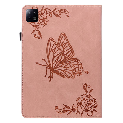Tablet Case for Xiaomi Pad 6 Auto Wake and Sleep Stand Leather Imprinted Butterfly Flower Card Holder Cover