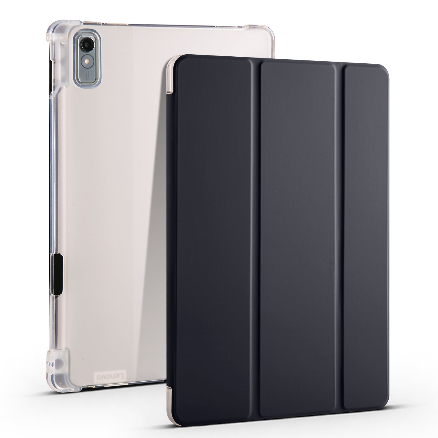 For Lenovo Tab P11 Gen 2 Tri-Fold Stand Case PU Leather Transparent Back Tablet Cover with Pencil Slot