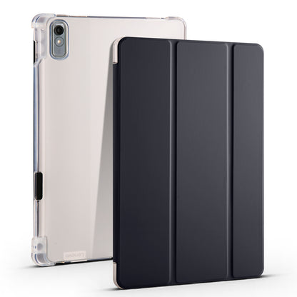 For Lenovo Tab P11 Gen 2 Tri-Fold Stand Case PU Leather Transparent Back Tablet Cover with Pencil Slot