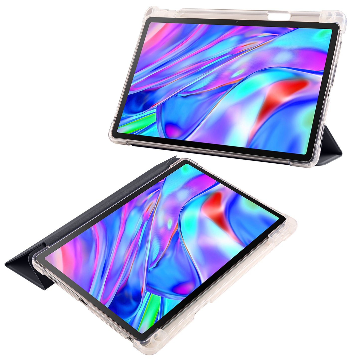 For Lenovo Tab P11 Gen 2 Tri-Fold Stand Case PU Leather Transparent Back Tablet Cover with Pencil Slot