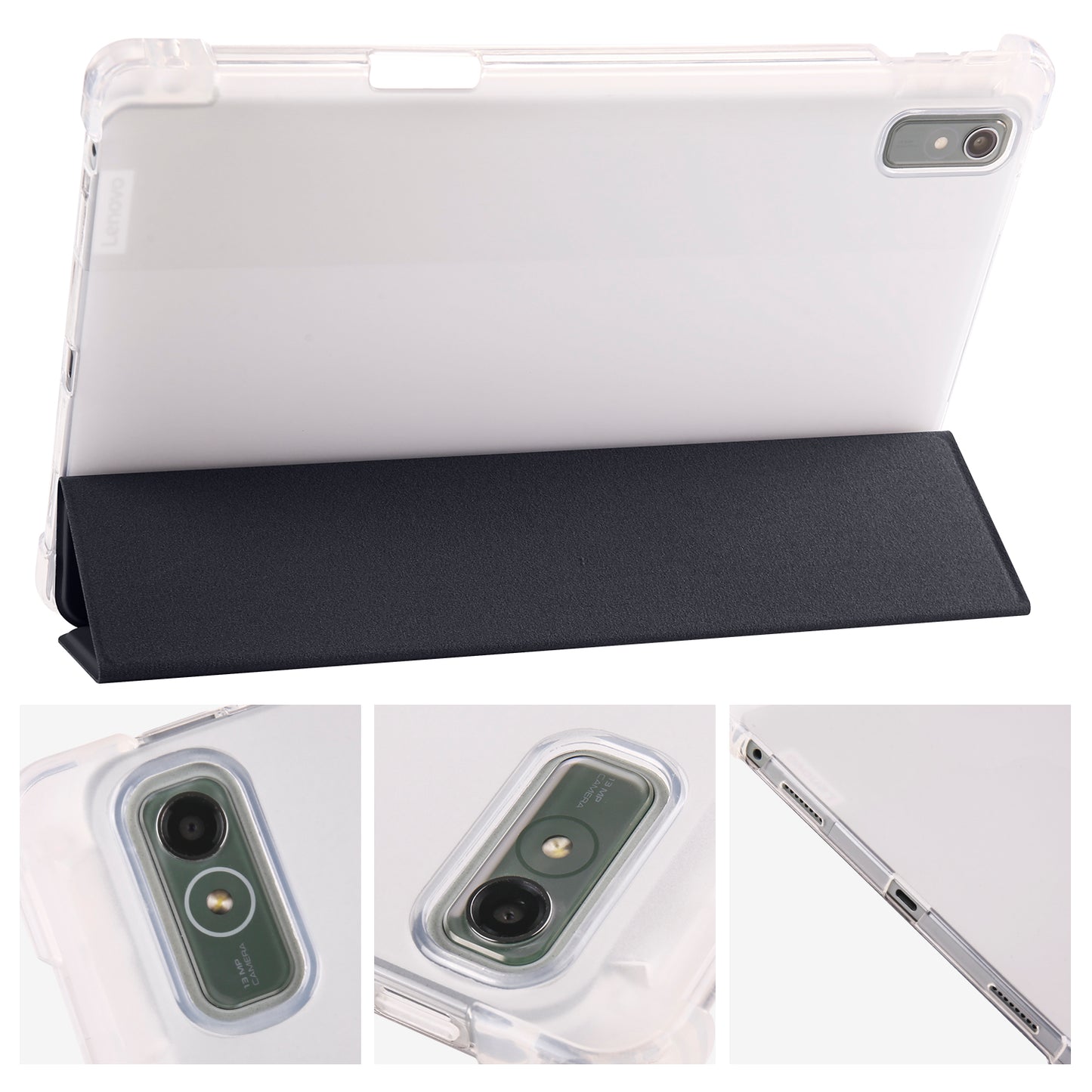 For Lenovo Tab P11 Gen 2 Tri-Fold Stand Case PU Leather Transparent Back Tablet Cover with Pencil Slot