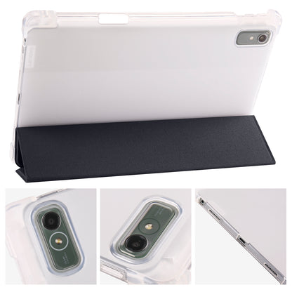 For Lenovo Tab P11 Gen 2 Tri-Fold Stand Case PU Leather Transparent Back Tablet Cover with Pencil Slot