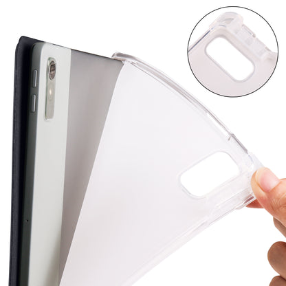 For Lenovo Tab P11 Gen 2 Tri-Fold Stand Case PU Leather Transparent Back Tablet Cover with Pencil Slot
