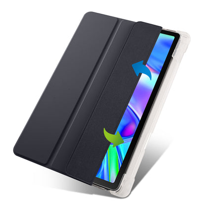 For Lenovo Tab P11 Gen 2 Tri-Fold Stand Case PU Leather Transparent Back Tablet Cover with Pencil Slot