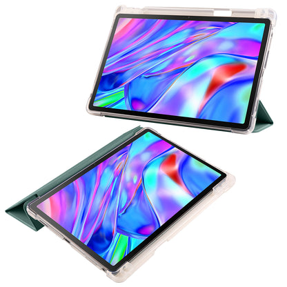 For Lenovo Tab P11 Gen 2 Tri-Fold Stand Case PU Leather Transparent Back Tablet Cover with Pencil Slot