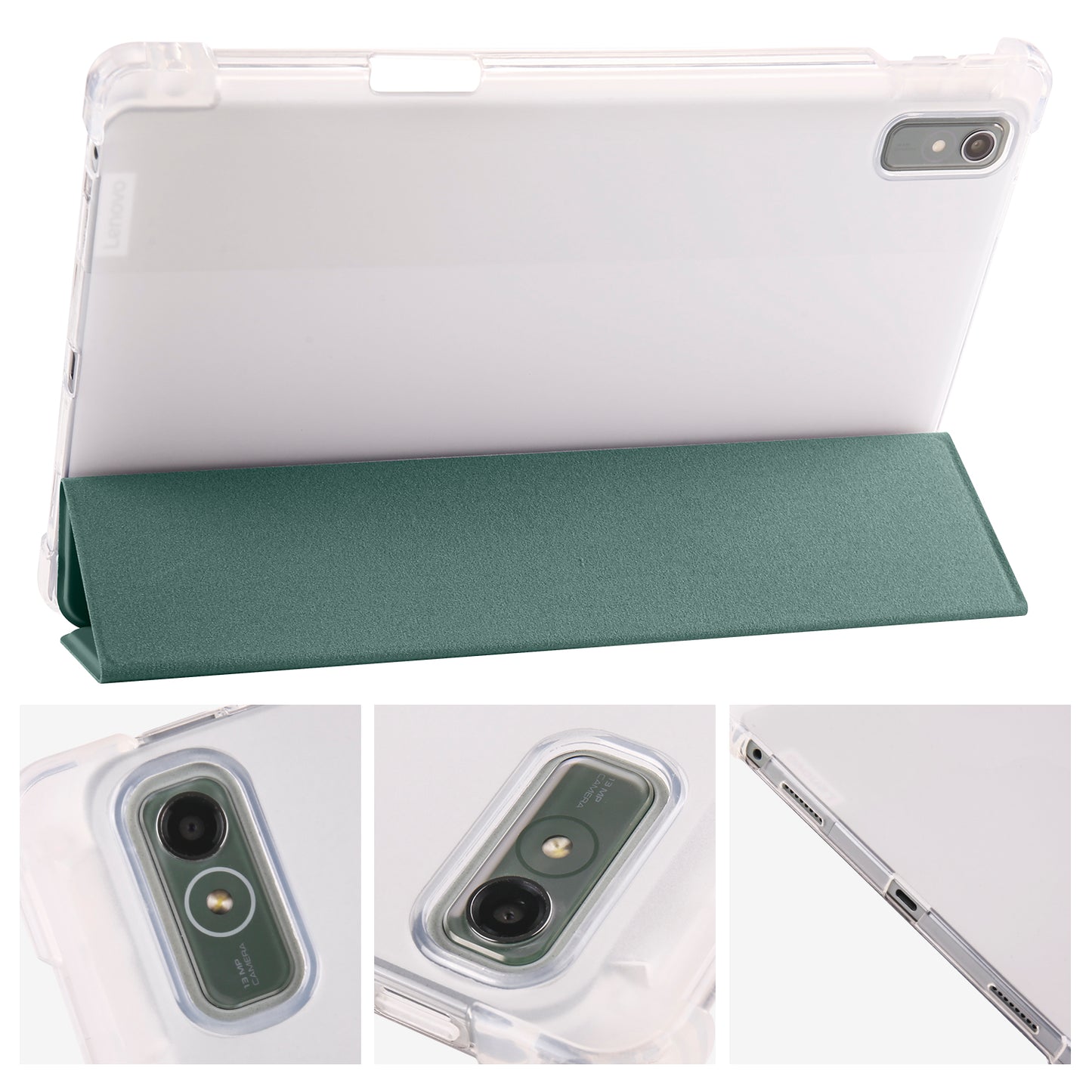 For Lenovo Tab P11 Gen 2 Tri-Fold Stand Case PU Leather Transparent Back Tablet Cover with Pencil Slot