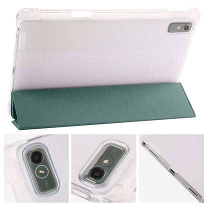 For Lenovo Tab P11 Gen 2 Tri-Fold Stand Case PU Leather Transparent Back Tablet Cover with Pencil Slot