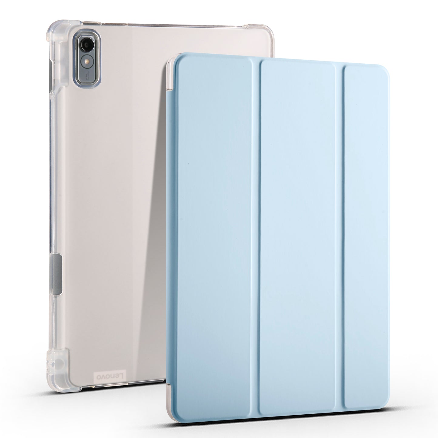 For Lenovo Tab P11 Gen 2 Tri-Fold Stand Case PU Leather Transparent Back Tablet Cover with Pencil Slot