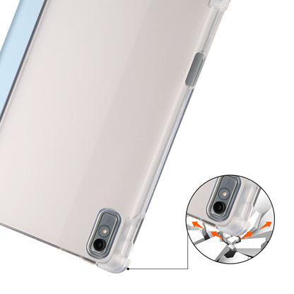 For Lenovo Tab P11 Gen 2 Tri-Fold Stand Case PU Leather Transparent Back Tablet Cover with Pencil Slot