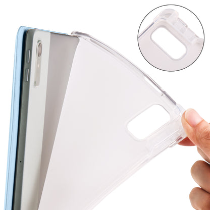 For Lenovo Tab P11 Gen 2 Tri-Fold Stand Case PU Leather Transparent Back Tablet Cover with Pencil Slot