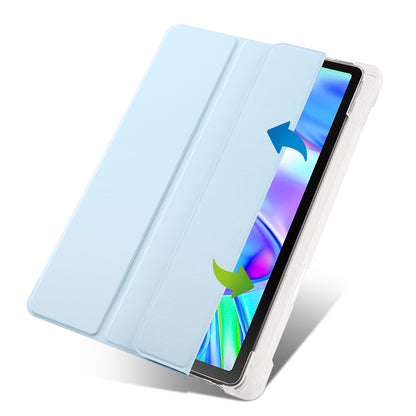For Lenovo Tab P11 Gen 2 Tri-Fold Stand Case PU Leather Transparent Back Tablet Cover with Pencil Slot