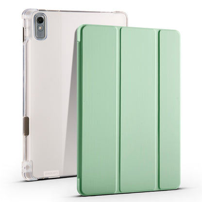 For Lenovo Tab P11 Gen 2 Tri-Fold Stand Case PU Leather Transparent Back Tablet Cover with Pencil Slot