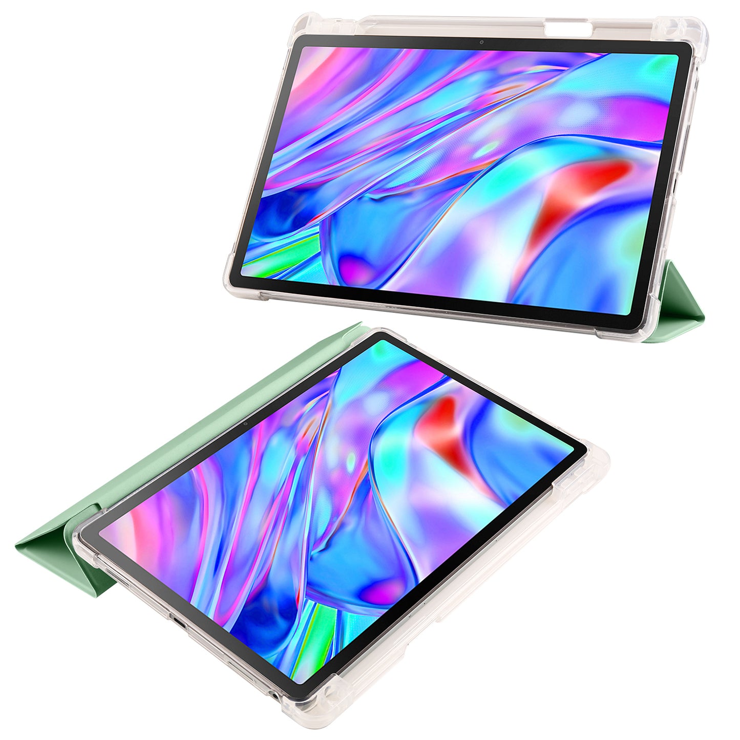 For Lenovo Tab P11 Gen 2 Tri-Fold Stand Case PU Leather Transparent Back Tablet Cover with Pencil Slot