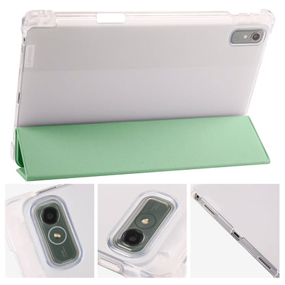 For Lenovo Tab P11 Gen 2 Tri-Fold Stand Case PU Leather Transparent Back Tablet Cover with Pencil Slot