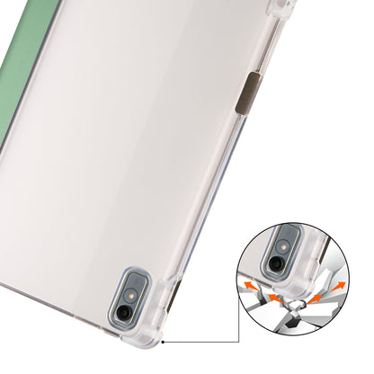 For Lenovo Tab P11 Gen 2 Tri-Fold Stand Case PU Leather Transparent Back Tablet Cover with Pencil Slot