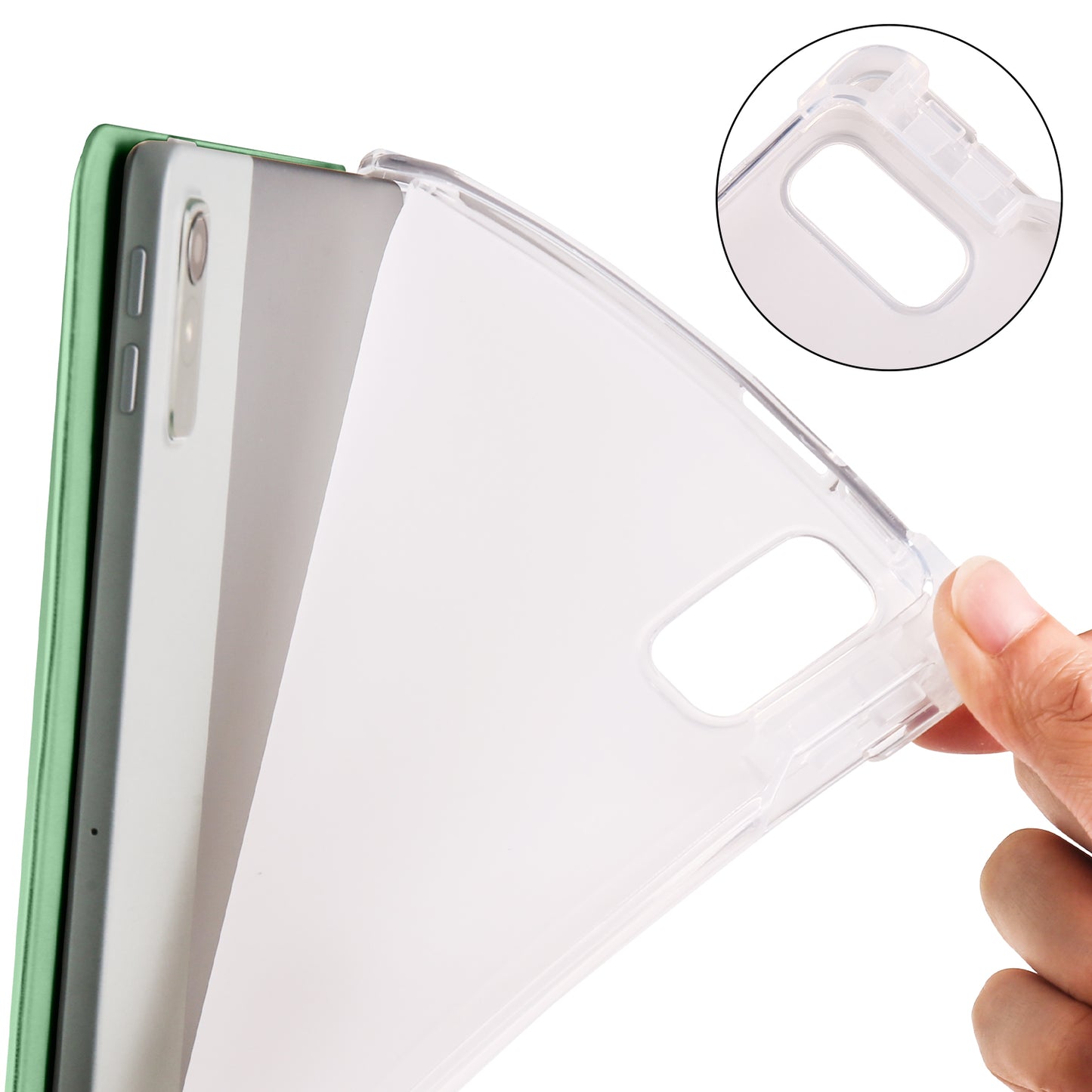 For Lenovo Tab P11 Gen 2 Tri-Fold Stand Case PU Leather Transparent Back Tablet Cover with Pencil Slot