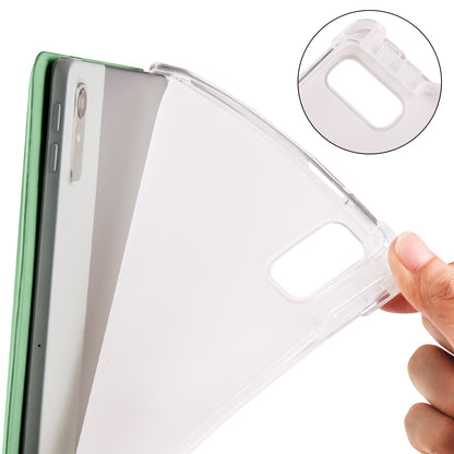 For Lenovo Tab P11 Gen 2 Tri-Fold Stand Case PU Leather Transparent Back Tablet Cover with Pencil Slot