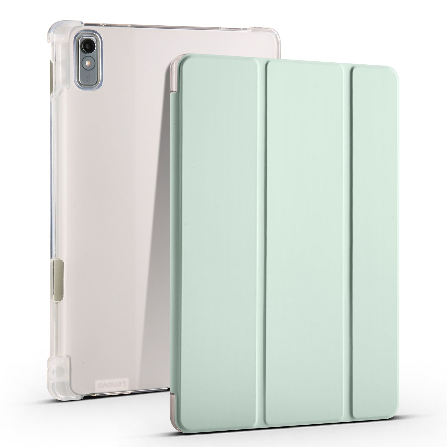 For Lenovo Tab P11 Gen 2 Tri-Fold Stand Case PU Leather Transparent Back Tablet Cover with Pencil Slot