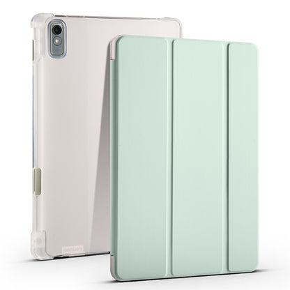 For Lenovo Tab P11 Gen 2 Tri-Fold Stand Case PU Leather Transparent Back Tablet Cover with Pencil Slot