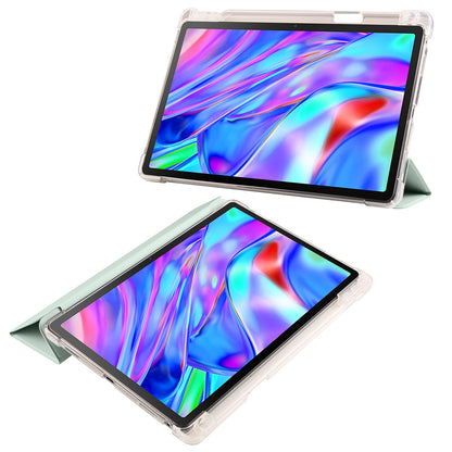 For Lenovo Tab P11 Gen 2 Tri-Fold Stand Case PU Leather Transparent Back Tablet Cover with Pencil Slot