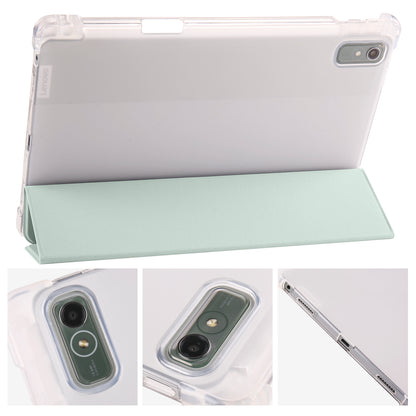 For Lenovo Tab P11 Gen 2 Tri-Fold Stand Case PU Leather Transparent Back Tablet Cover with Pencil Slot
