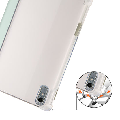 For Lenovo Tab P11 Gen 2 Tri-Fold Stand Case PU Leather Transparent Back Tablet Cover with Pencil Slot