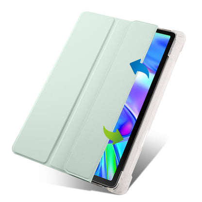 For Lenovo Tab P11 Gen 2 Tri-Fold Stand Case PU Leather Transparent Back Tablet Cover with Pencil Slot