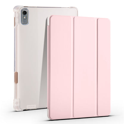 For Lenovo Tab P11 Gen 2 Tri-Fold Stand Case PU Leather Transparent Back Tablet Cover with Pencil Slot