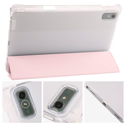 For Lenovo Tab P11 Gen 2 Tri-Fold Stand Case PU Leather Transparent Back Tablet Cover with Pencil Slot