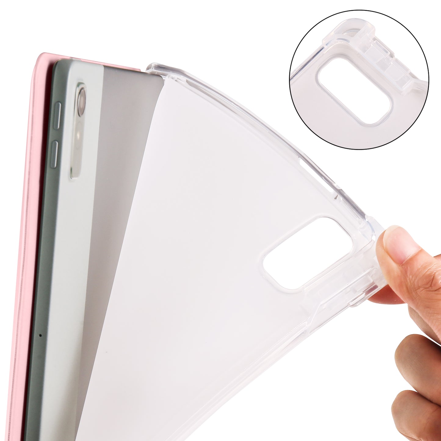 For Lenovo Tab P11 Gen 2 Tri-Fold Stand Case PU Leather Transparent Back Tablet Cover with Pencil Slot