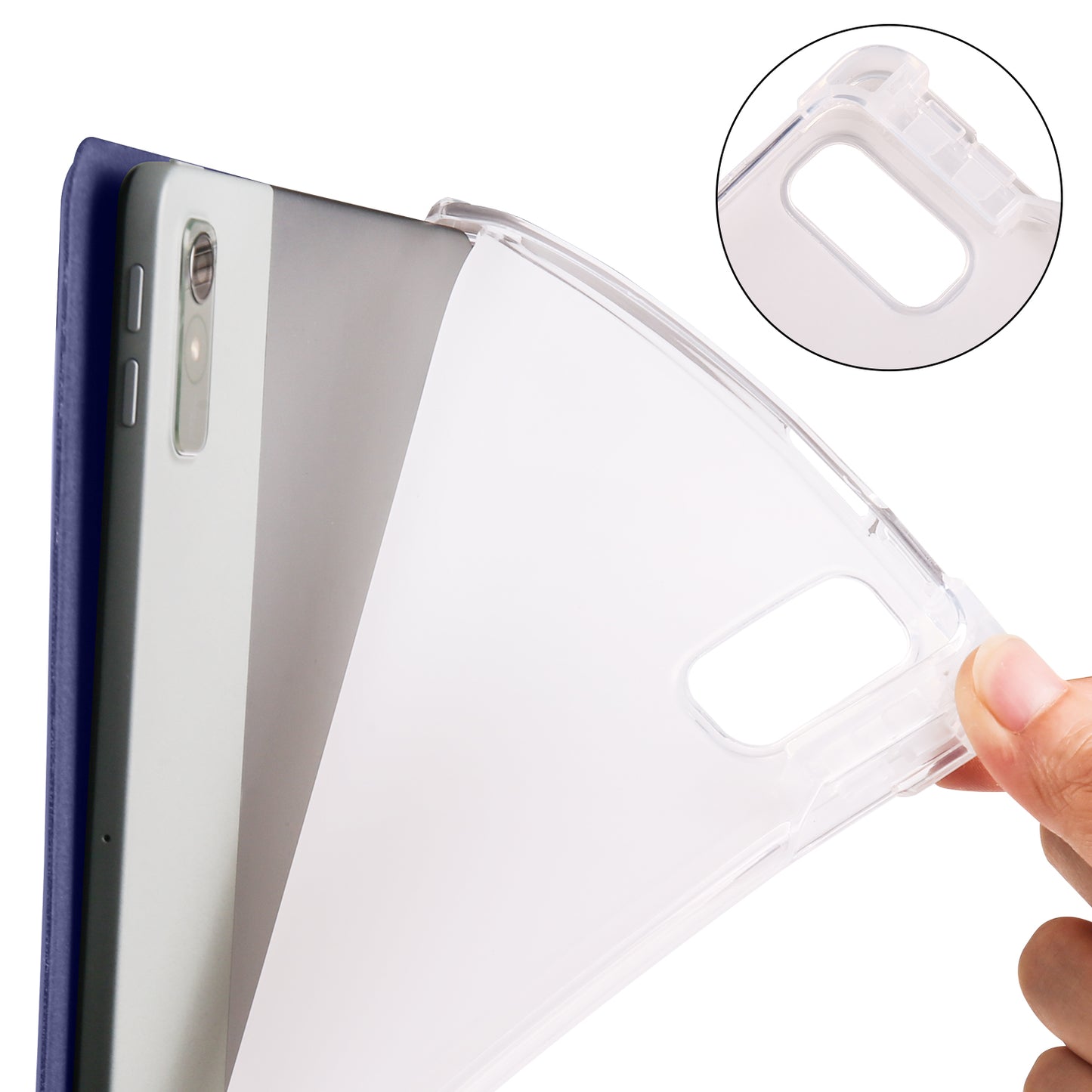 For Lenovo Tab P11 Gen 2 Tri-Fold Stand Case PU Leather Transparent Back Tablet Cover with Pencil Slot