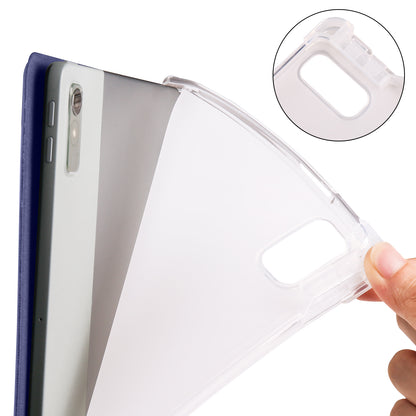 For Lenovo Tab P11 Gen 2 Tri-Fold Stand Case PU Leather Transparent Back Tablet Cover with Pencil Slot