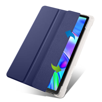 For Lenovo Tab P11 Gen 2 Tri-Fold Stand Case PU Leather Transparent Back Tablet Cover with Pencil Slot