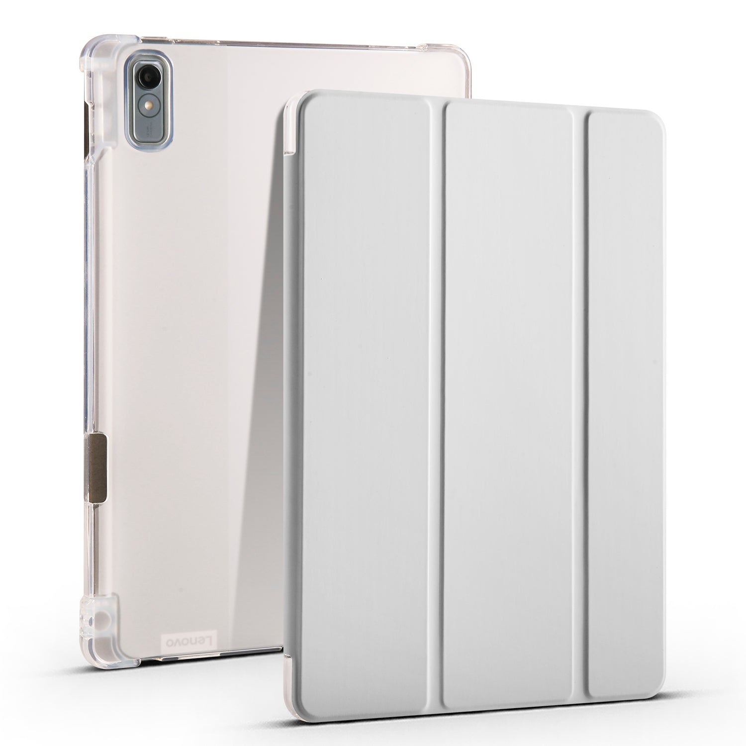 For Lenovo Tab P11 Gen 2 Tri-Fold Stand Case PU Leather Transparent Back Tablet Cover with Pencil Slot