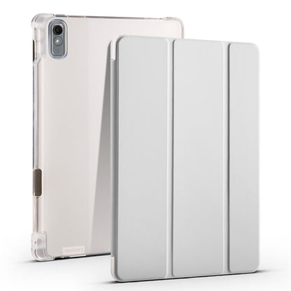For Lenovo Tab P11 Gen 2 Tri-Fold Stand Case PU Leather Transparent Back Tablet Cover with Pencil Slot
