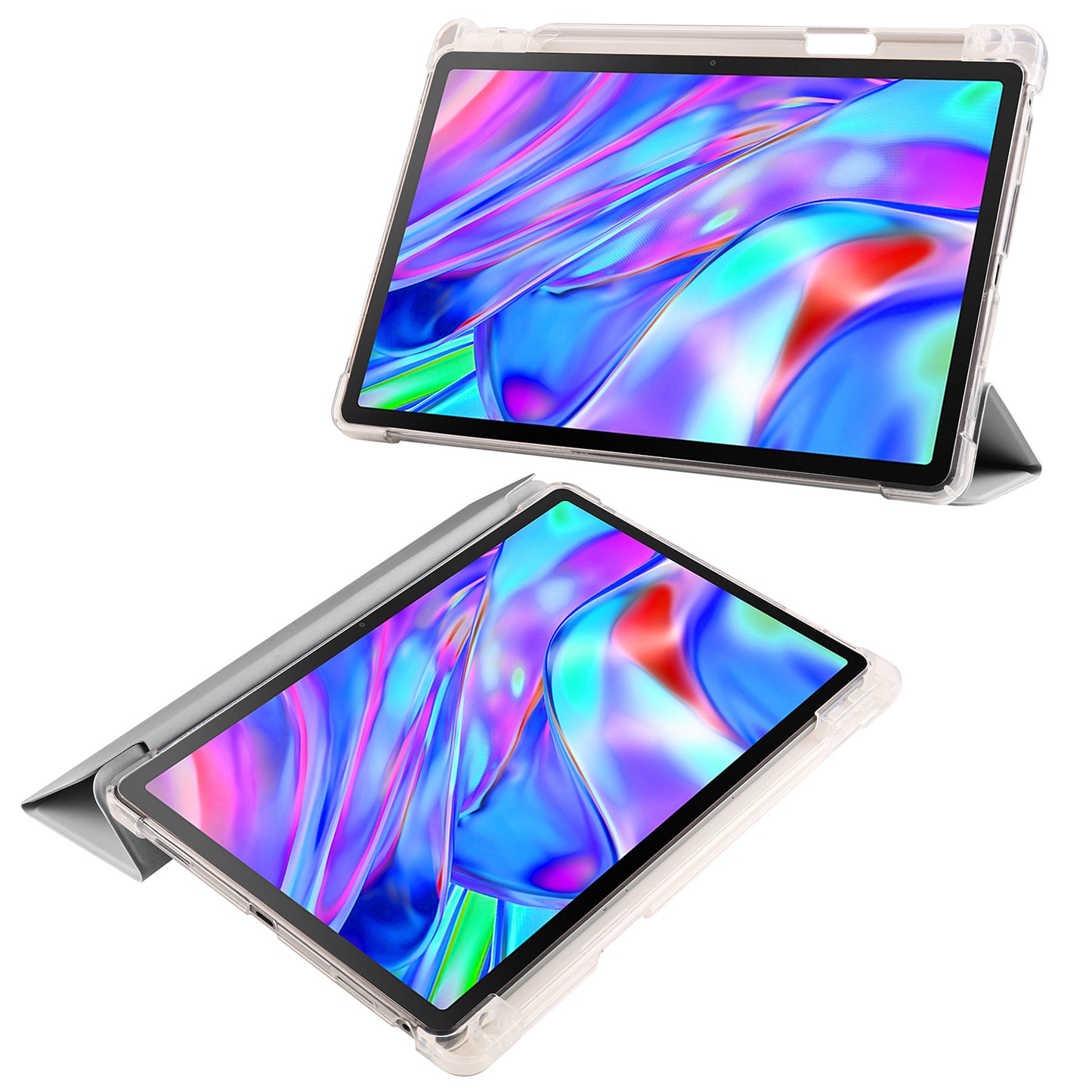 For Lenovo Tab P11 Gen 2 Tri-Fold Stand Case PU Leather Transparent Back Tablet Cover with Pencil Slot