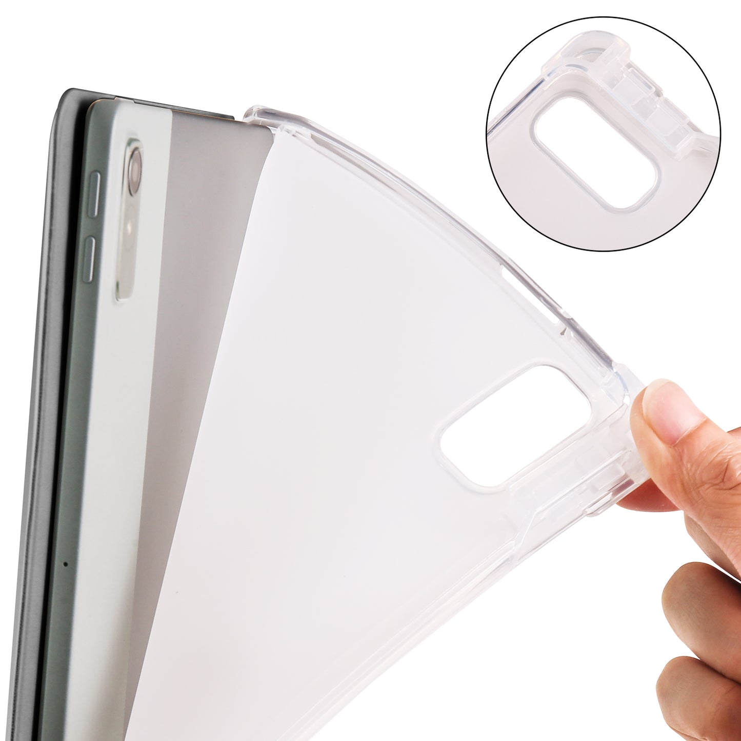 For Lenovo Tab P11 Gen 2 Tri-Fold Stand Case PU Leather Transparent Back Tablet Cover with Pencil Slot